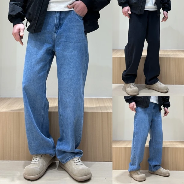 春季男长裤经典蓝牛仔裤时尚百搭直筒裤裤子黑色阔腿裤男