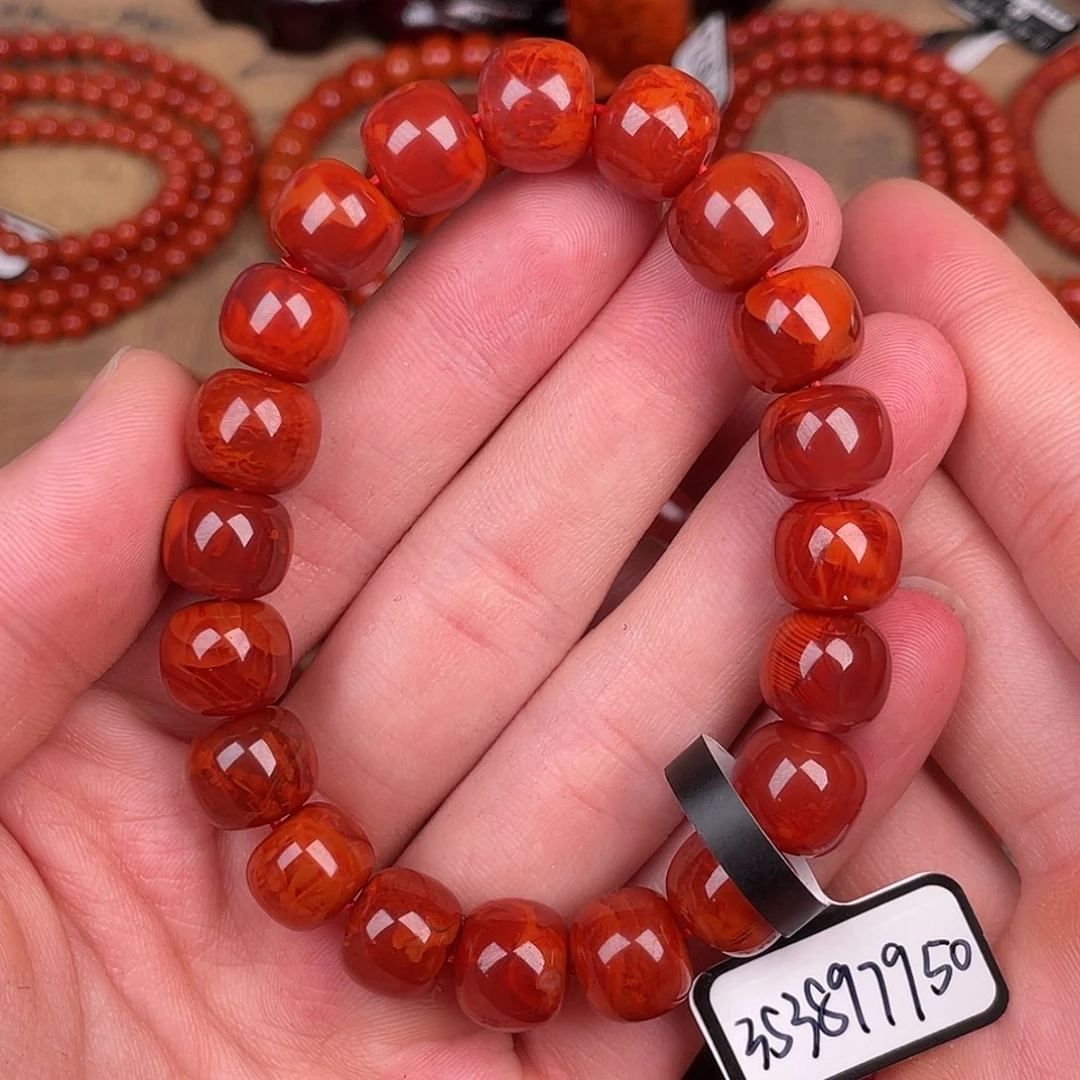 未镶嵌其他南红玛瑙11mm瓦西玫红火焰纹手串