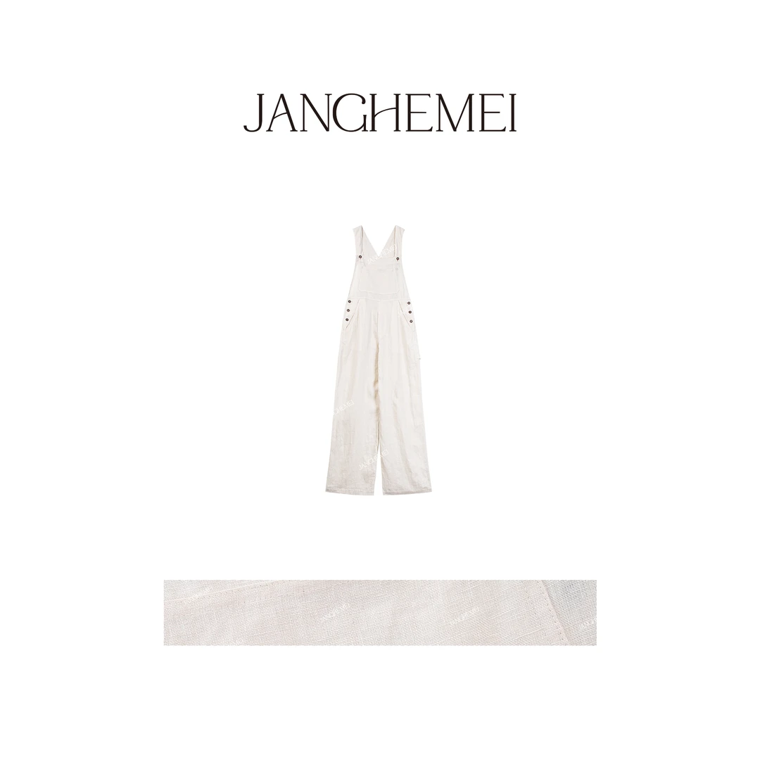 JANGHEMEI【直筒100亚麻背带裤】宽松休闲裤 Q20344M42+Q20345M42