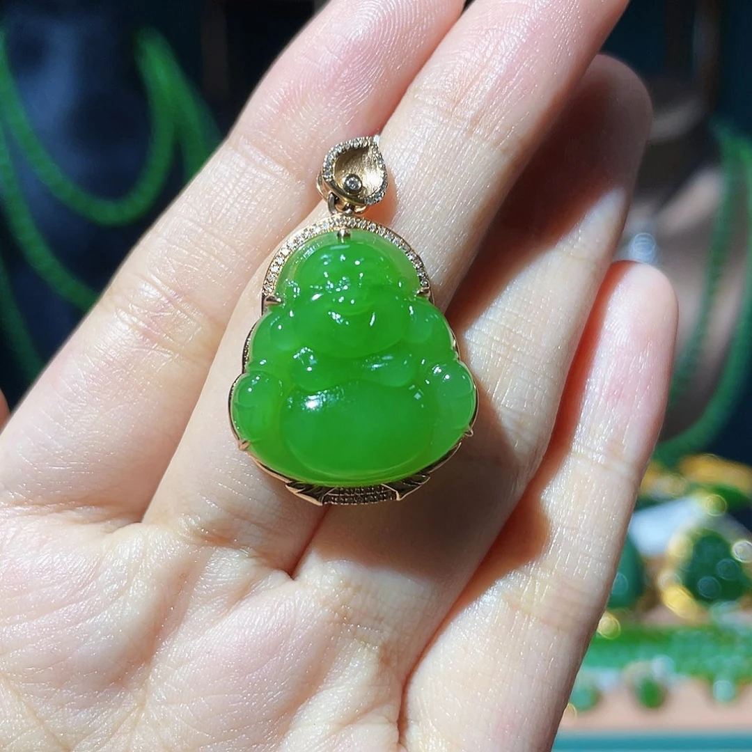 和田玉（碧玉）18K金镶嵌颈饰