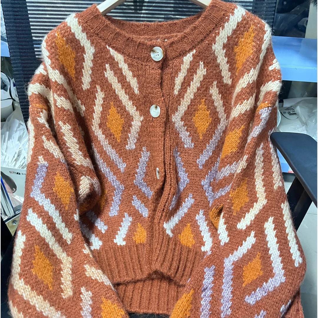 新款撞色针织开衫毛衣外套K2523