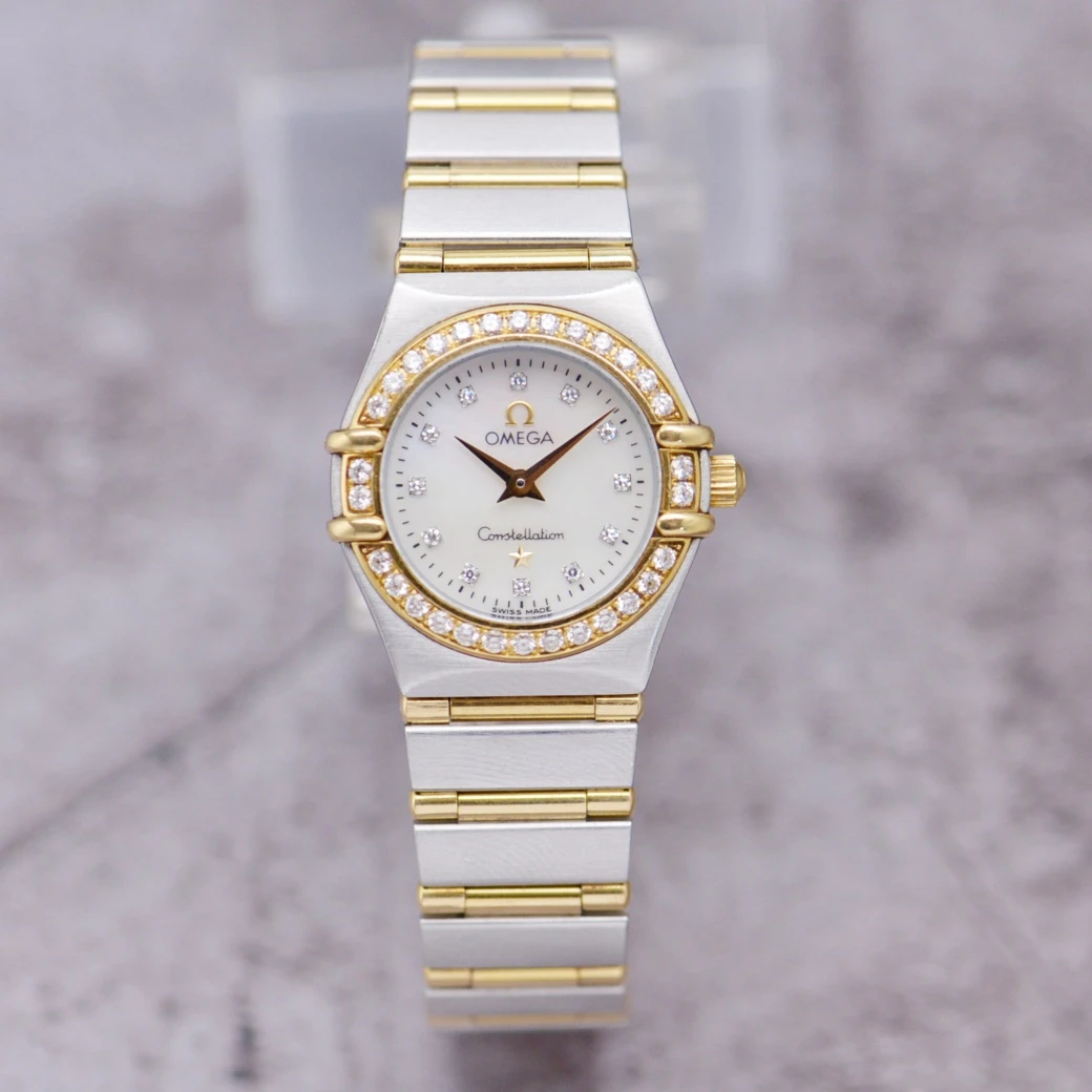 99新 Omega/欧米茄 欧米茄/石英18k黄金/贝母原钻/表径22.5mm