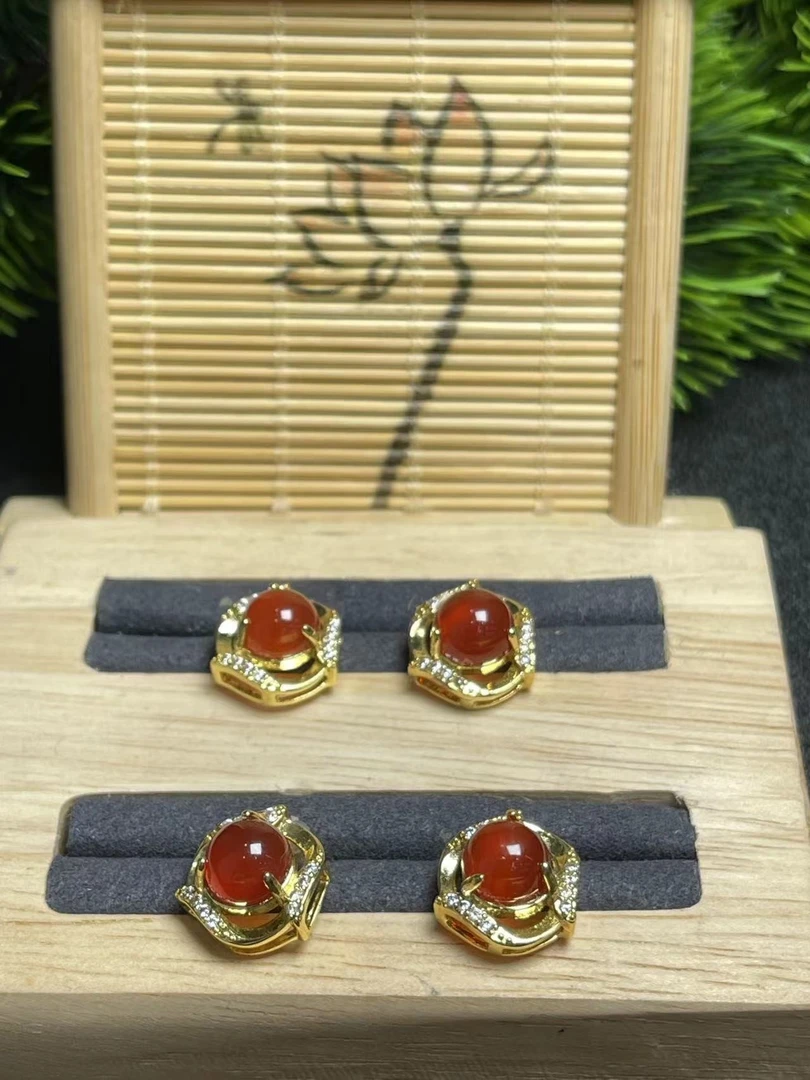 ST1651【福嘟嘟珠宝】极光幽灵红玛瑙红耳勾-送礼佳品-发一对