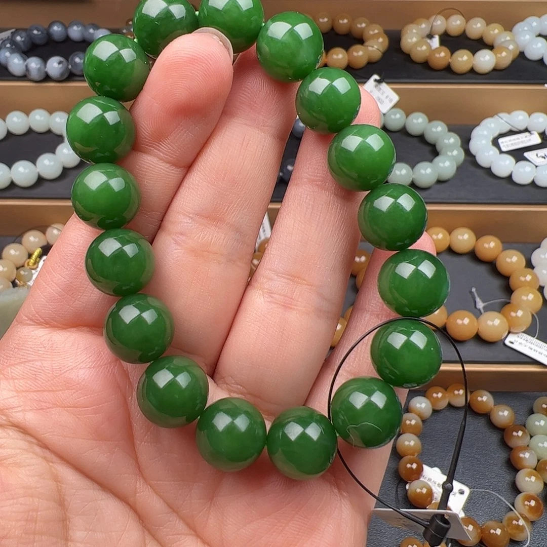 和田玉未镶嵌手链俄碧辣阳绿卡12