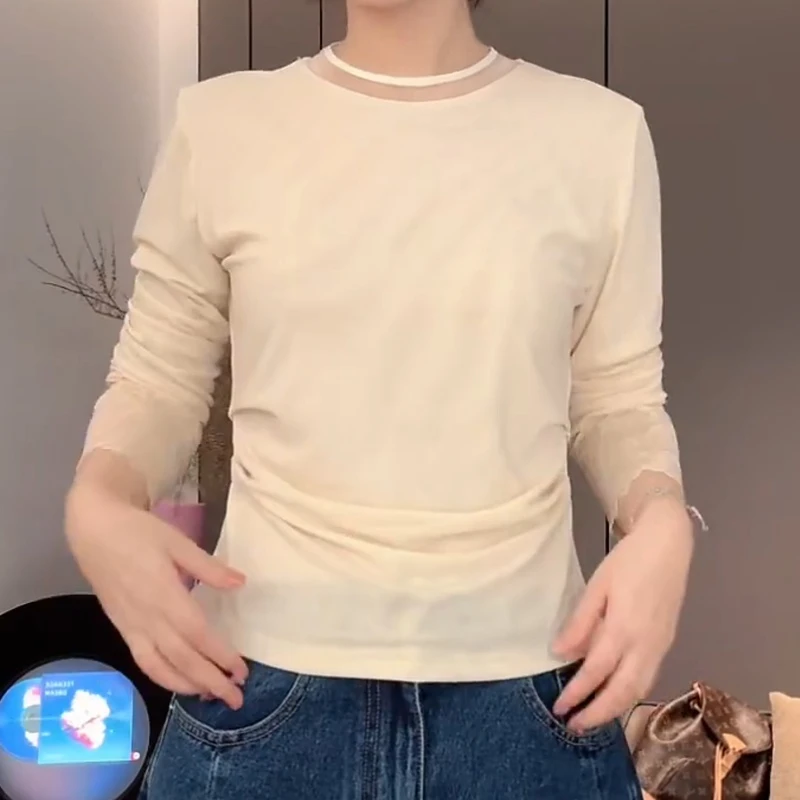 2025新款袖口设计长袖T恤洋气褶皱打底衫T恤上衣LK2506846