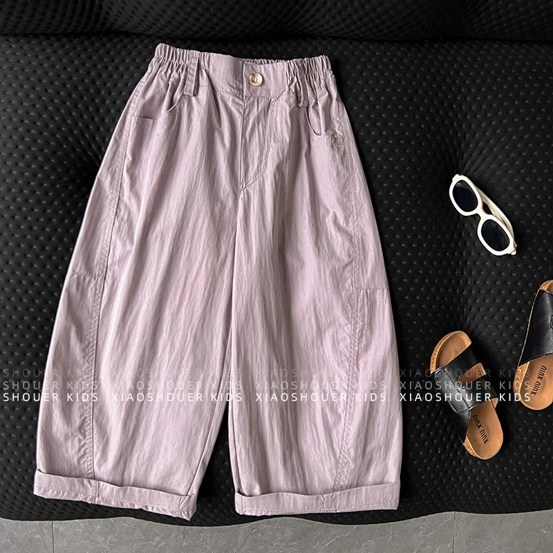 【小首尔】【紫定发财】男女童夏季韩版薄款宽松纯色九分裤子HBB7580