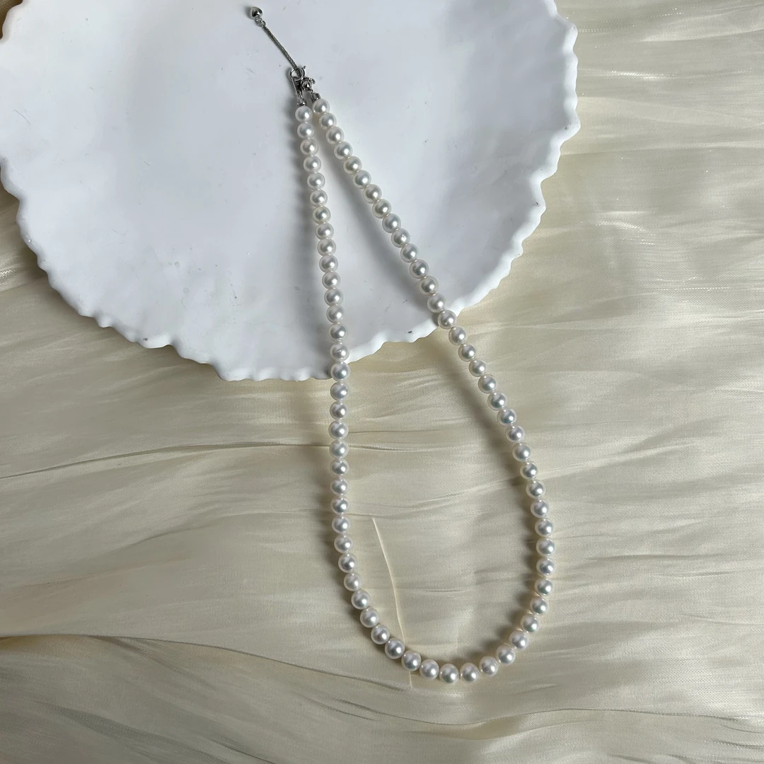 淡水极光AK珍珠5-6mm珍珠项链S925银 极光无瑕