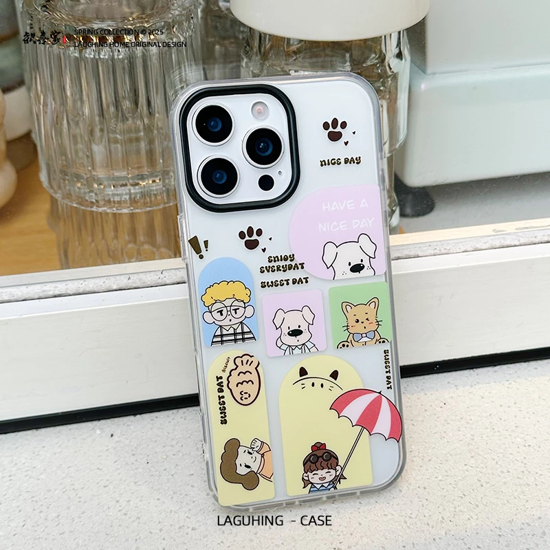 卡通创意16Pro Max手机壳苹果适用iPhone15pro磨砂IMD软边13/14女