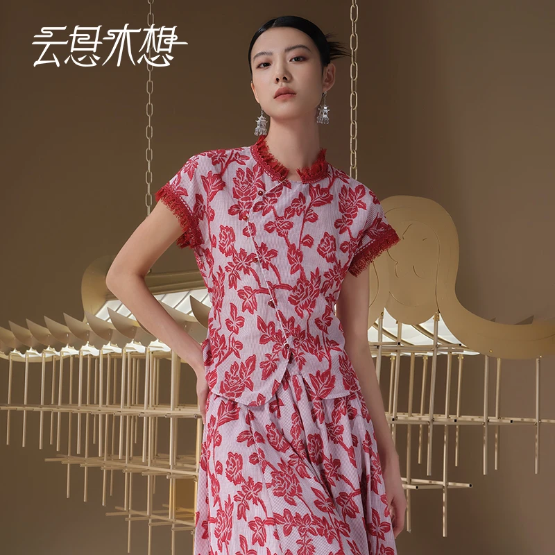 Ysimo-X云思木想 红叶风舞 蕾丝花边提花100棉衬衫13101