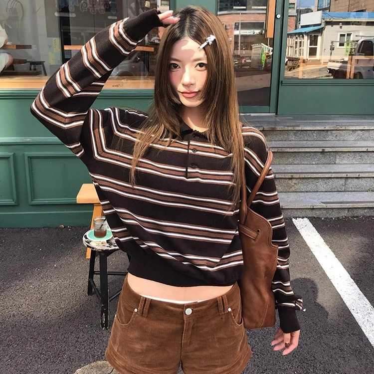 lilystore/现货秋冬季格肉福女孩艺术生穿搭POLO长袖针织2色