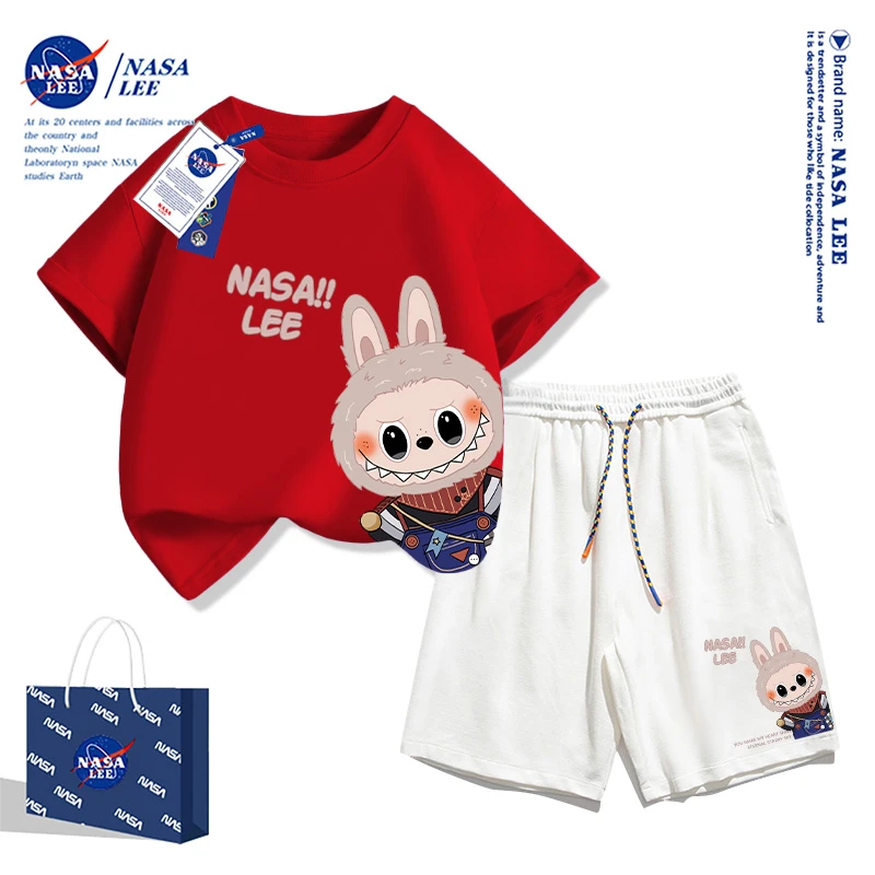 NASA LEE潮牌短袖短裤套装2025年款衣服儿童夏装时尚超萌图案衣服