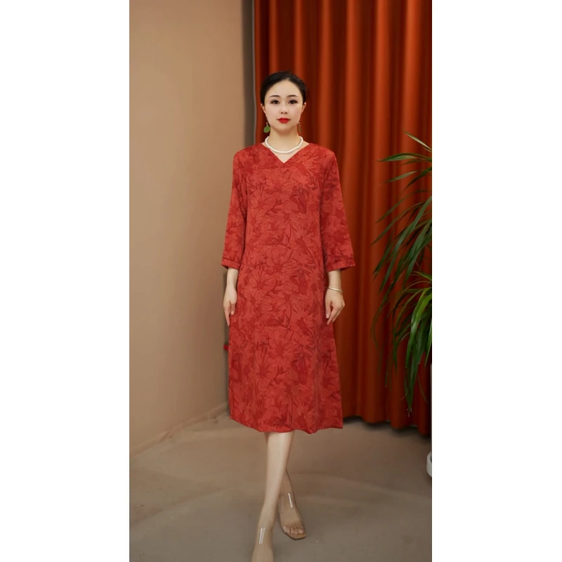 夜魅YJ1811时尚妈妈装中长款连衣裙