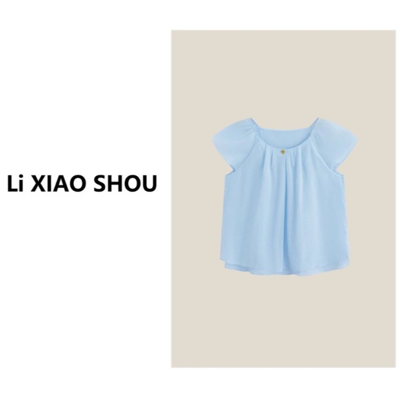 李小瘦大码女装夏季【蓝水晶】简约气质小众百搭短袖时尚洋气1209D