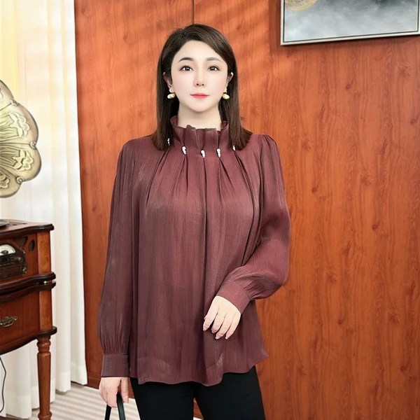 【珍珠】早春新款气质显瘦气质重工钉珠立领上衣A11