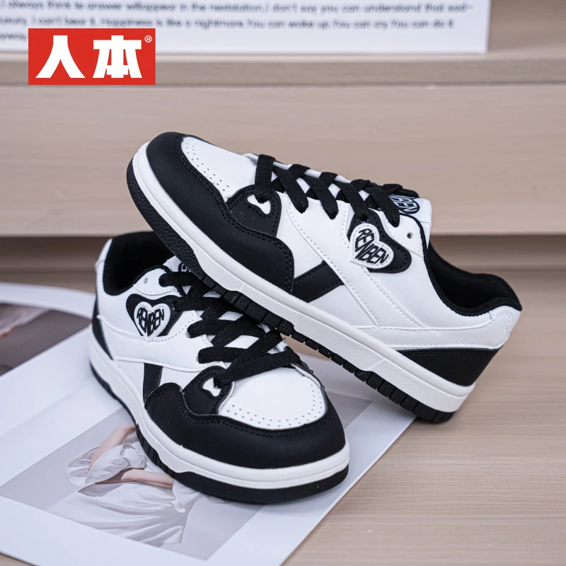 人本拼色板鞋女款2025春季新款时尚百搭多巴胺小个子学生休闲鞋