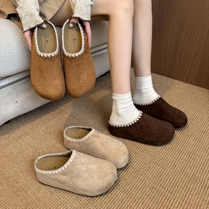 复古厚底勃肯拖鞋女2025秋季新韩版款圆头软底增高休闲博肯半拖鞋