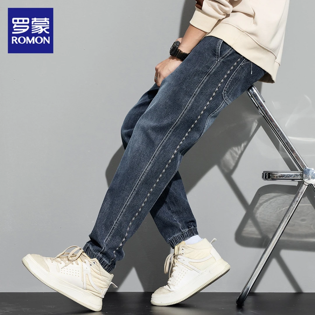 罗蒙休闲牛仔裤男士潮牌哈伦裤2025年秋季新款宽松束脚长裤子男裤