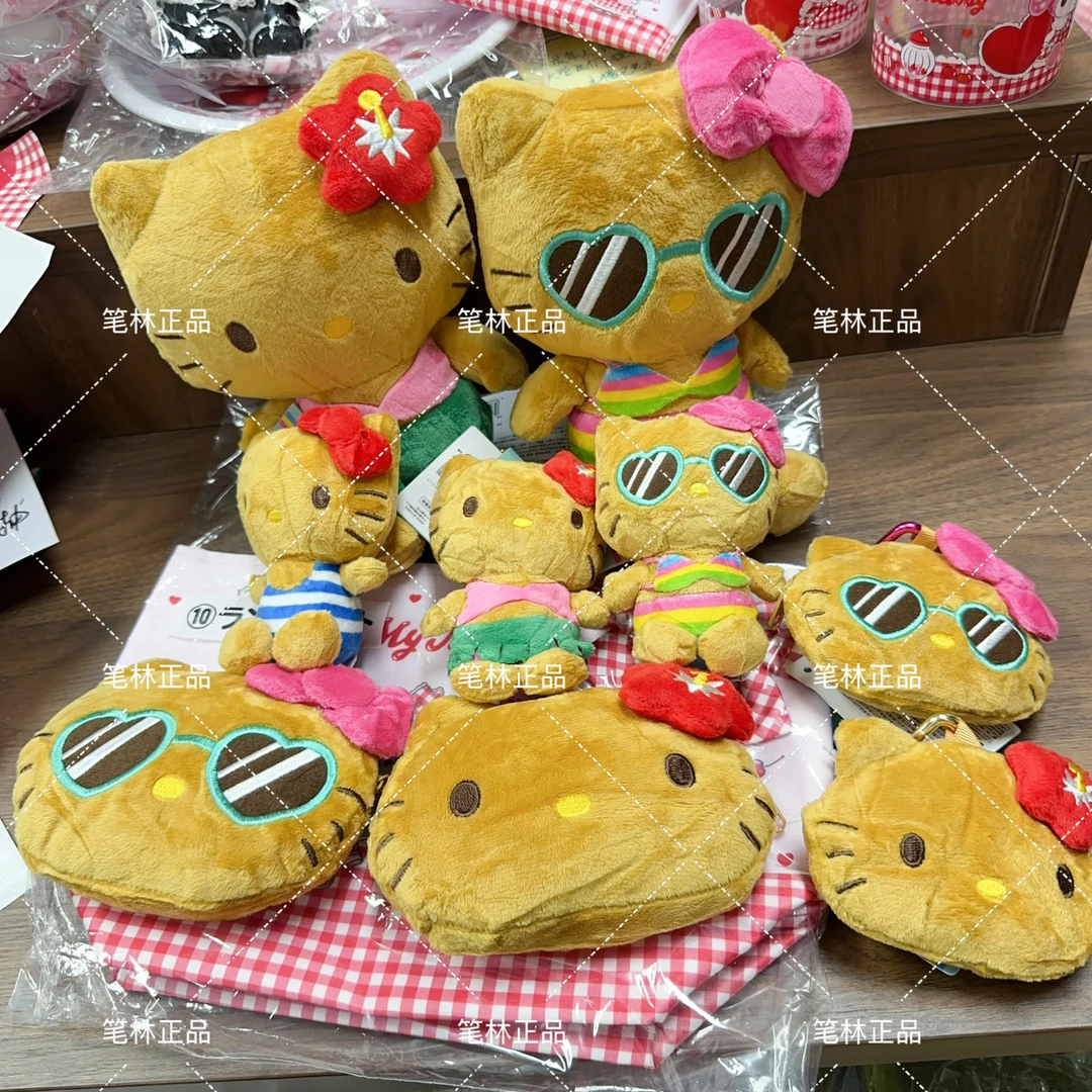 【现货】日本正品三丽鸥Hellokitty黑皮夏威夷墨镜泳圈毛绒背包挂饰