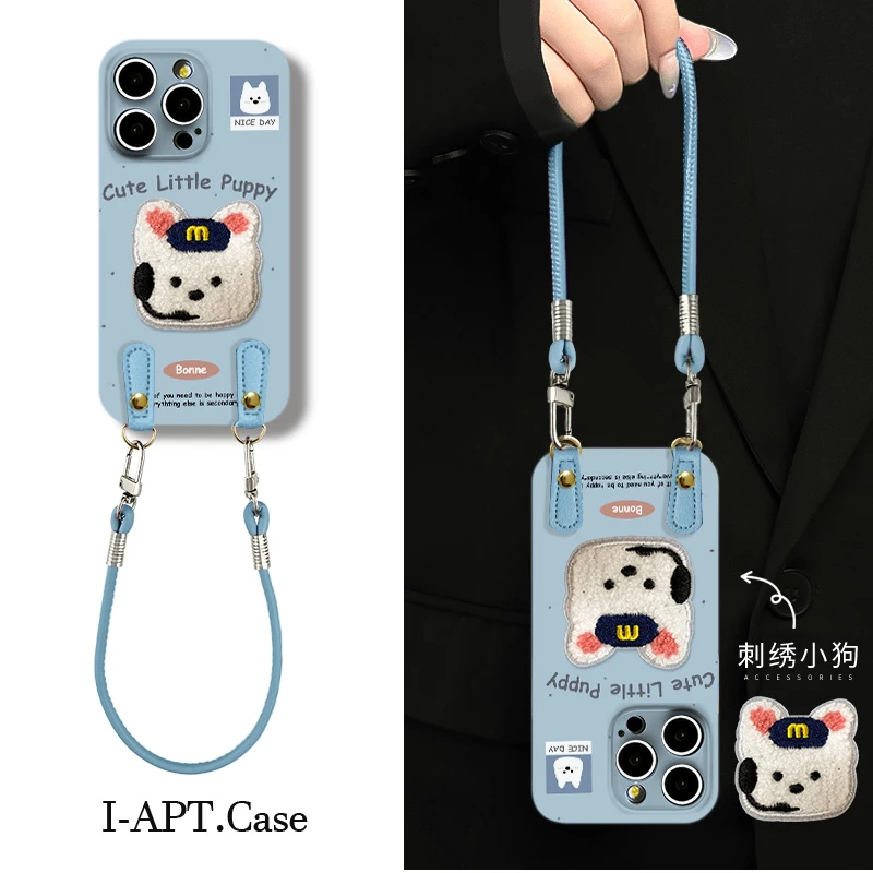 蓝绿底英文小狗头菲林软壳适用于iPhone苹果17手机壳华为oppo小米