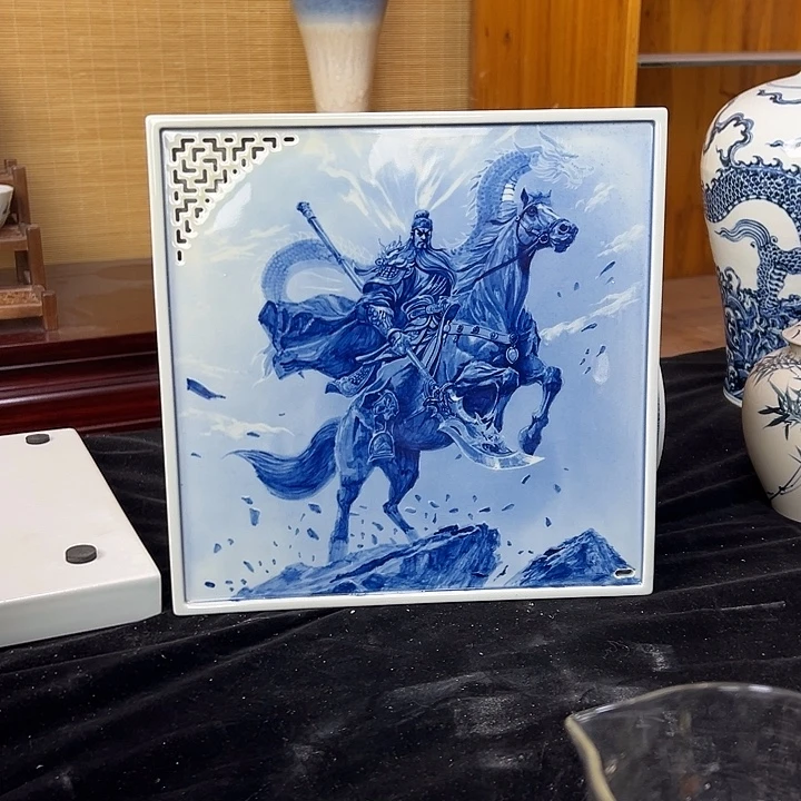 落***、青花纯手工关羽干泡台