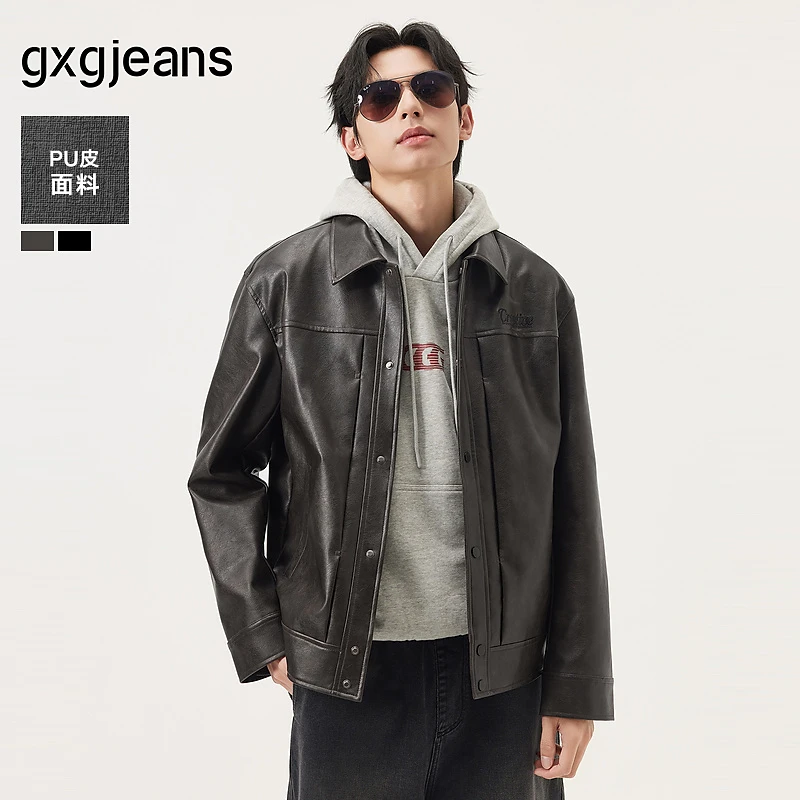 gxg.jeans男装 双色复古pu皮美式简约夹克外套男生 25秋新品
