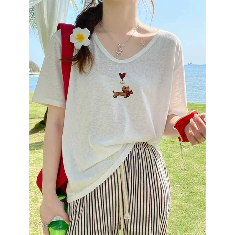 2025新款爆款白色t恤女短袖V领竹节棉韩版时尚休闲显瘦上衣夏季潮