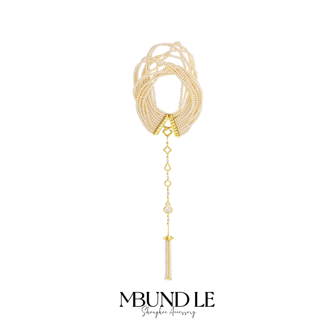 摩邦珠宝 铜合金仿珍珠项链 绮遇西窗竹背云亭台贝珠项链