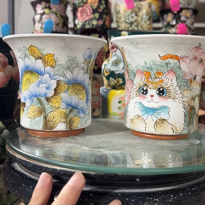 满38包邮 景德镇手绘花盆