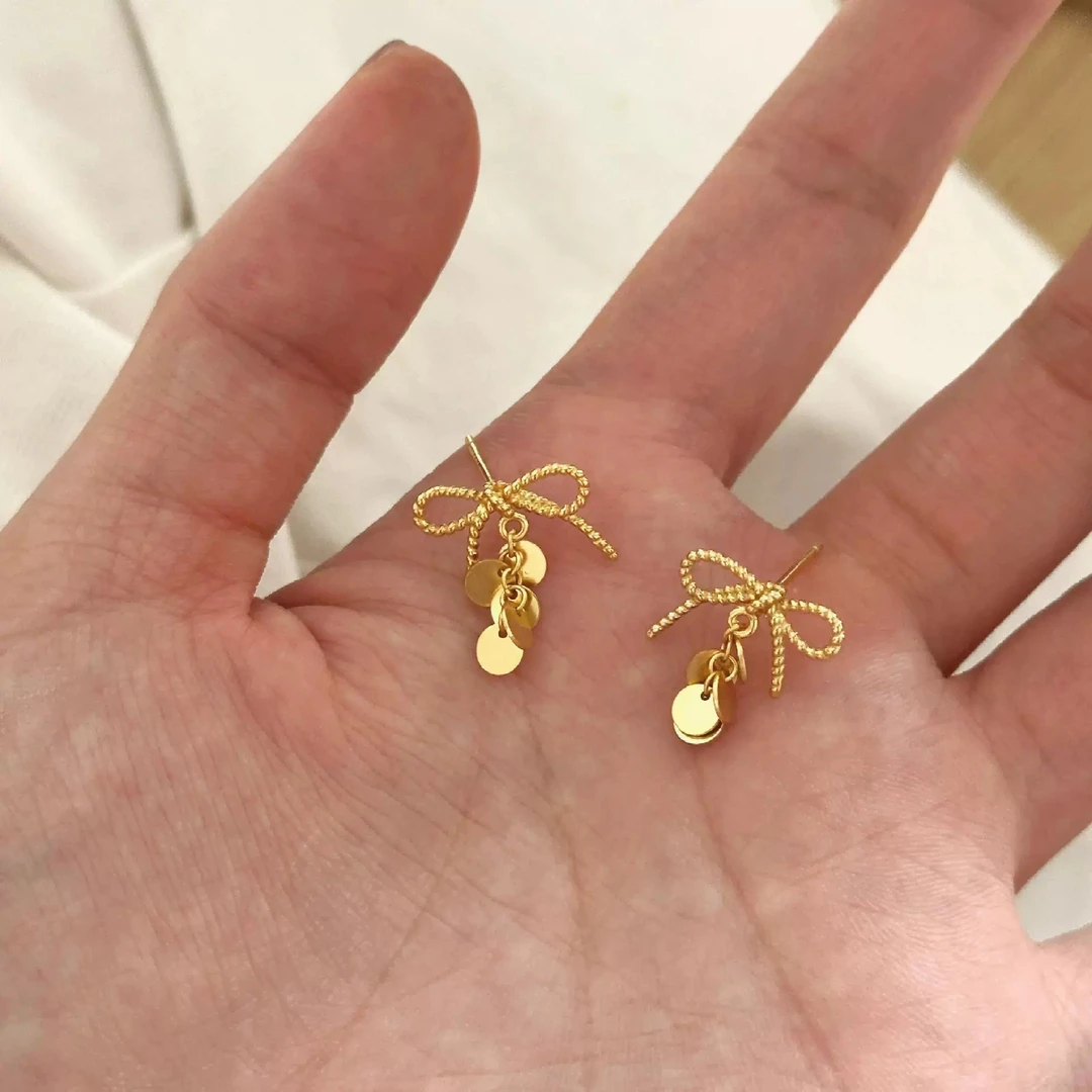 合金耳饰 高级感蝴蝶结金色耳环百搭优雅耳钉轻奢小众气质耳坠