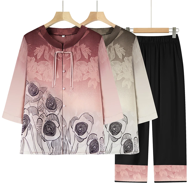 中老年人夏季女奶奶装夏装套装老太太老人国风60岁70妈妈衣服新款