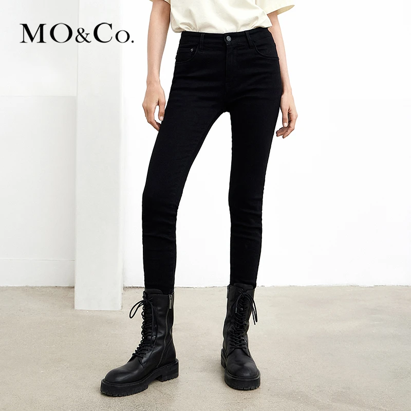 【达人专属】MOCO秋冬不规则裤脚做旧牛仔裤高腰小脚紧身MBB3JENT37