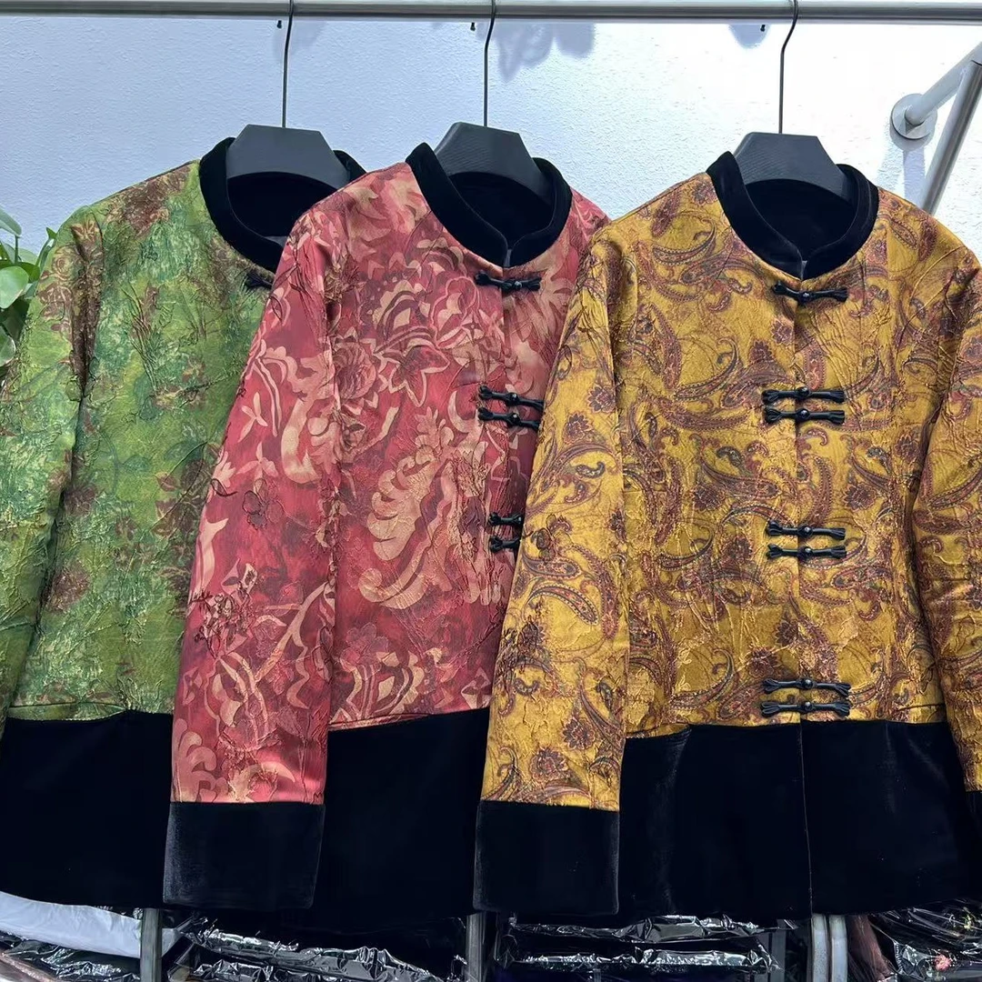 新款86～90国风中老年妈妈冬装加厚保暖盘扣唐装棉袄舒适大气外套