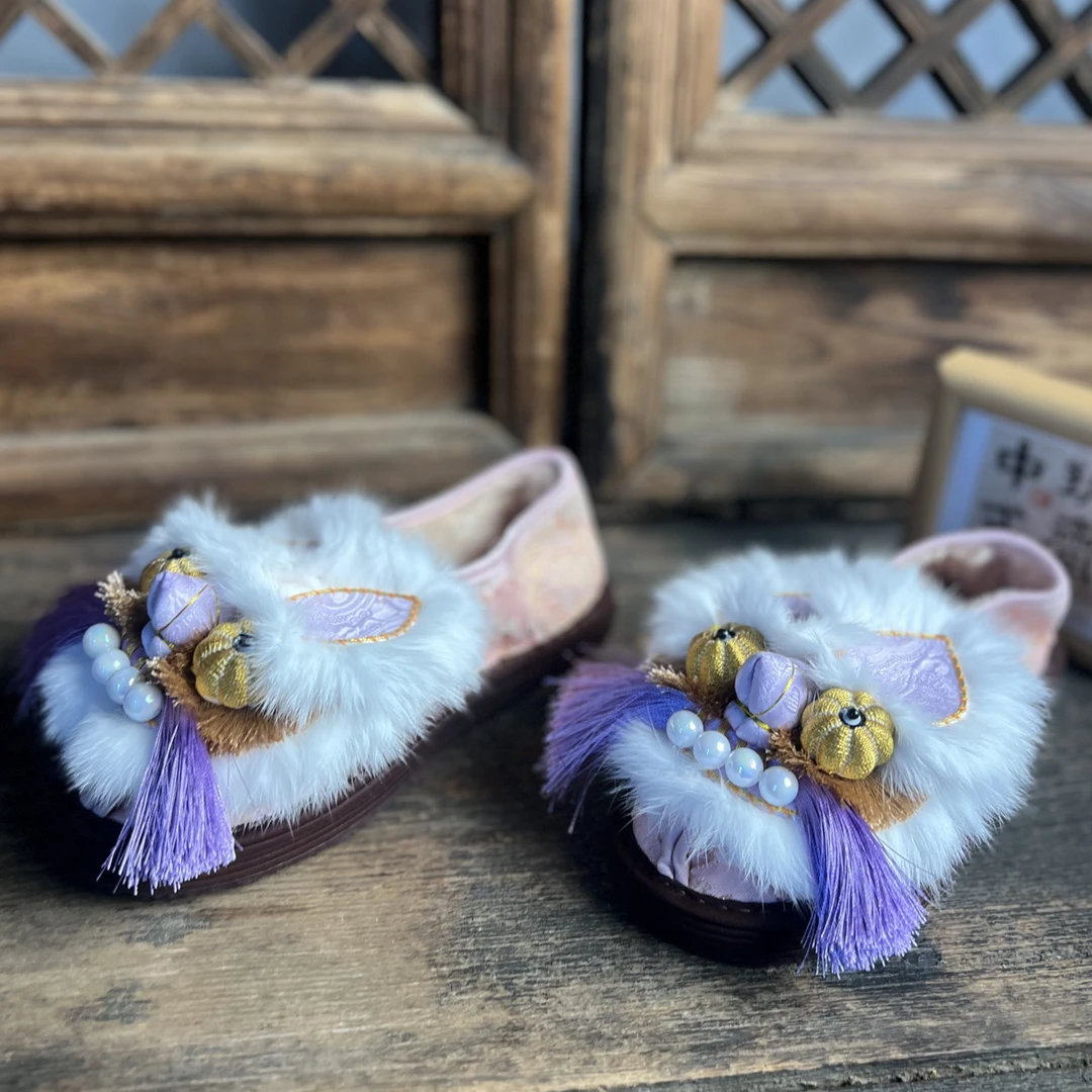 【玥斋】2025秋冬新款爆款女款成人虎头鞋纯手工中式兔毛中国风