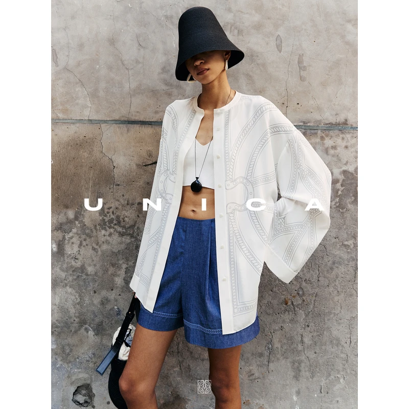 UNICA/全新女款摩登原创小马图腾_6A白厂丝桑蚕丝上衣衬衫