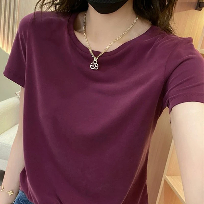 海翔直播高品质韩版正肩修身显瘦洋气圆领常规纯色上衣时尚打底衫