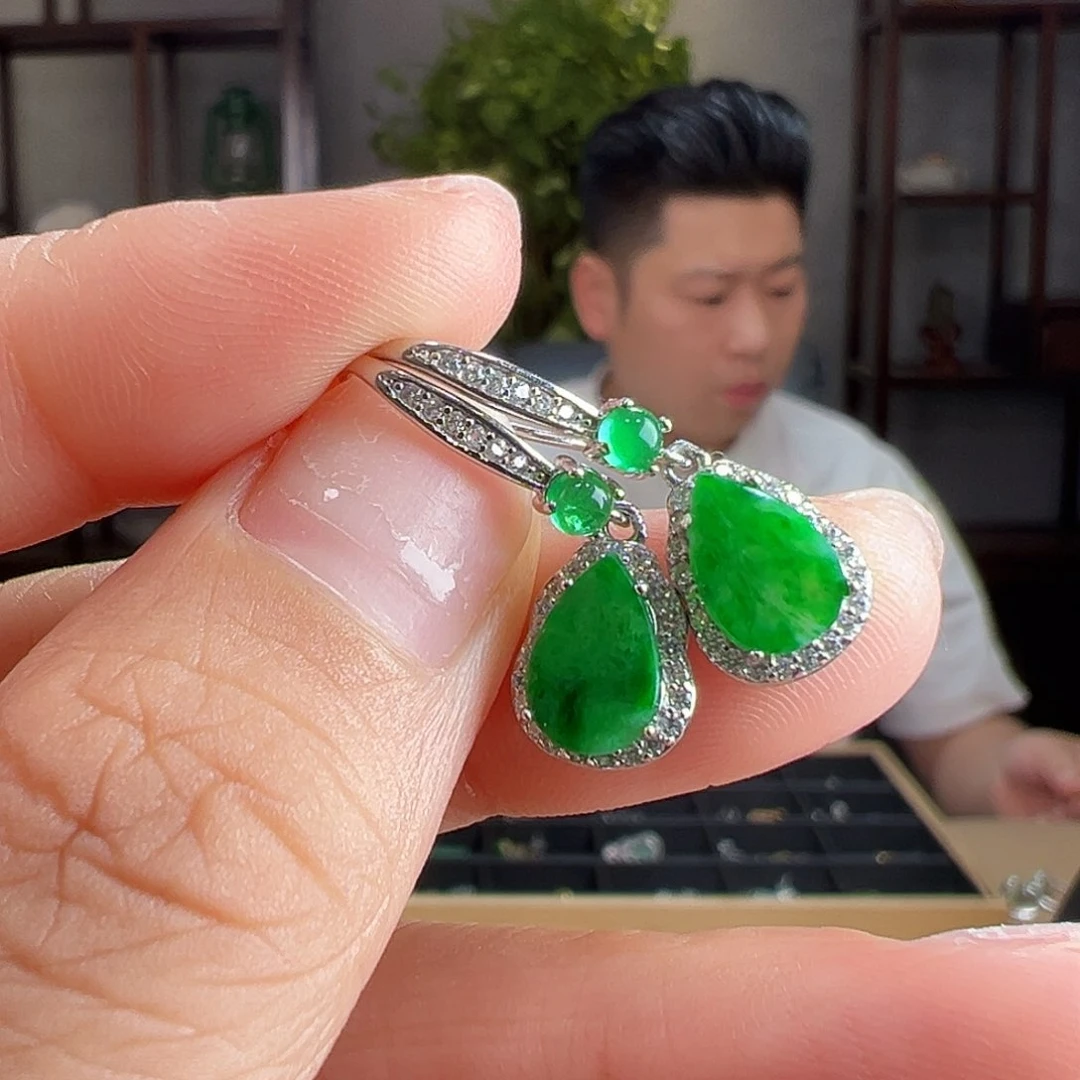翡翠银S925镶嵌耳饰耳环