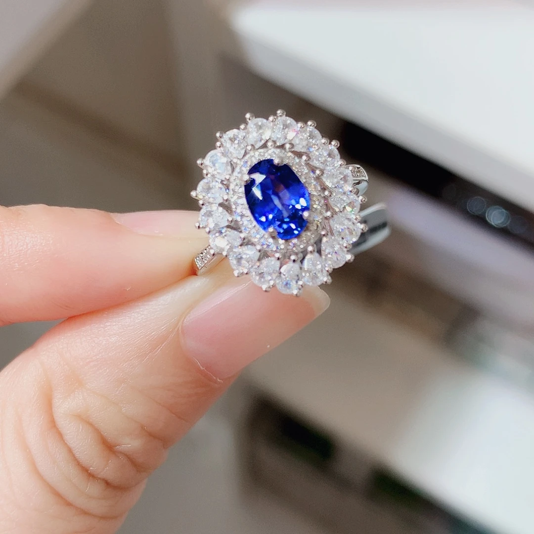 蓝宝石戒指银S925镶嵌