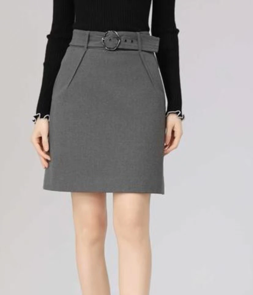 不退换-5200322黑色半裙开叉裙子高腰短裙气质半身裙