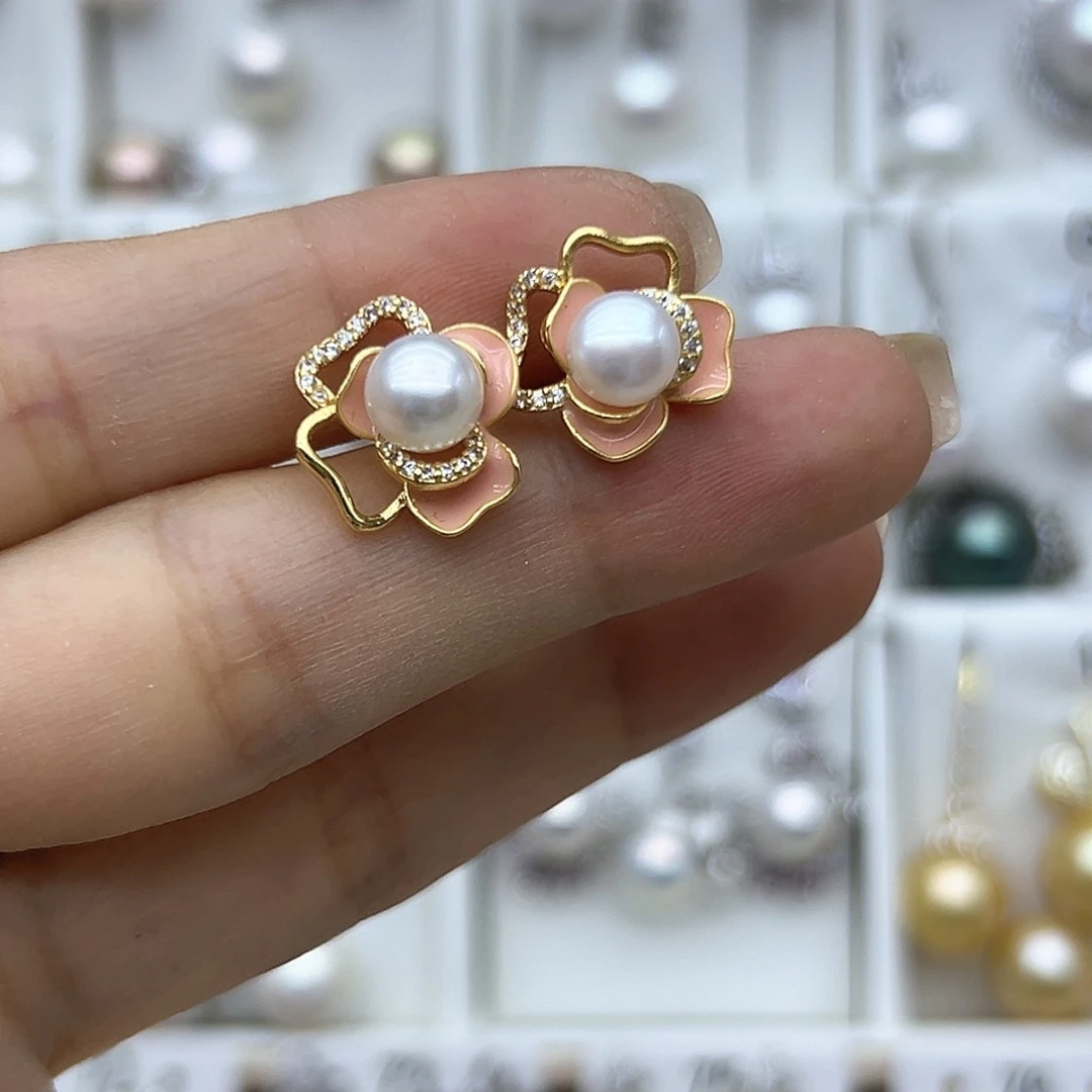 银S925镶嵌耳饰淡水珍珠