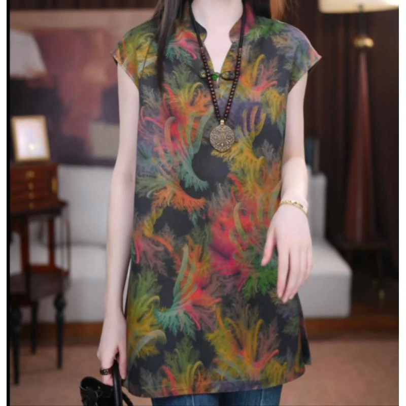 B【彩灵】香云纱非遗新中式复古夏季显瘦宽松国风休闲气质百搭上衣