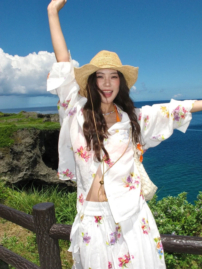 新中式碎花开衫睡衣女夏季新款慵懒风宽松家居服长袖长裤套装外穿