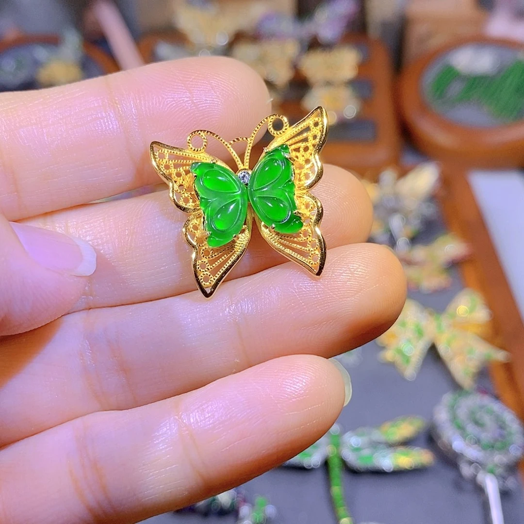 颈饰银S925镶嵌翡翠