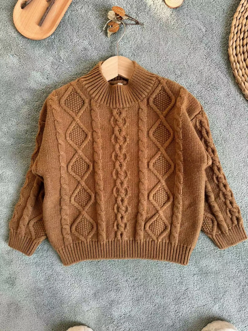 女童长袖毛衣秋冬装小女孩时尚宽松纯色保暖针织衫洋气上衣