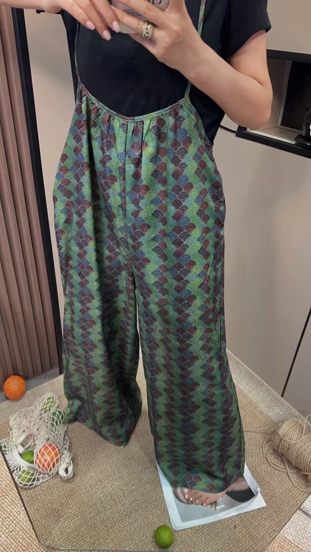 小北 花朵通勤阔腿裤高腰百搭休闲裤运动长裤夏季背带裤阔腿休闲