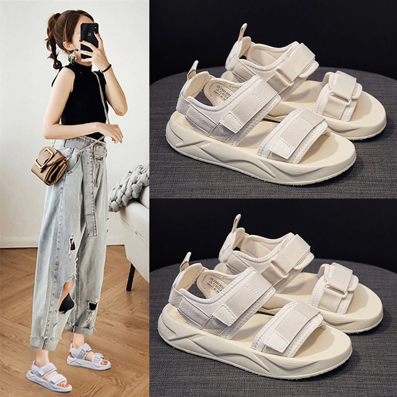 魔术贴运动凉鞋女2025夏季新款时尚百搭厚底平底休闲网红潮沙滩鞋