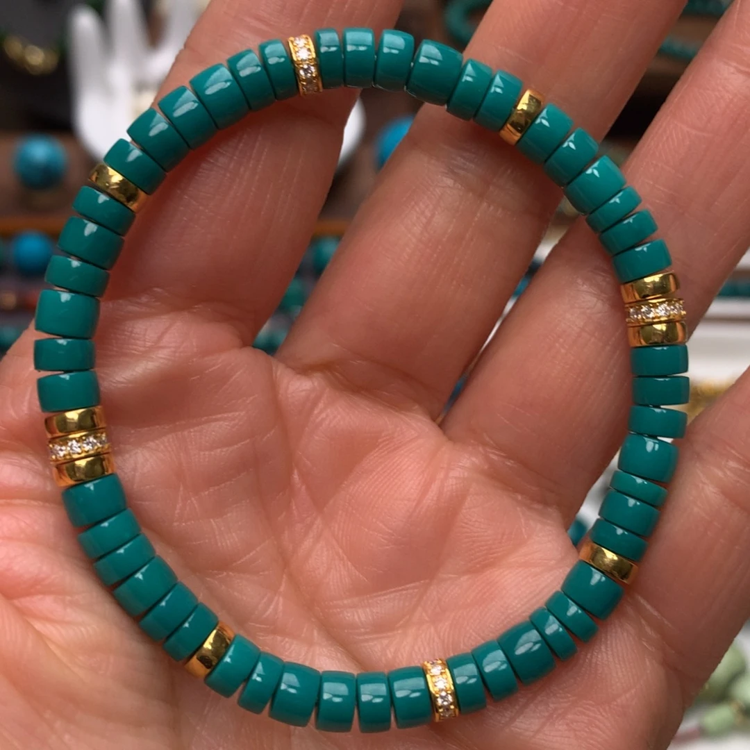 绿松石18K金镶嵌配饰直径5.3mm