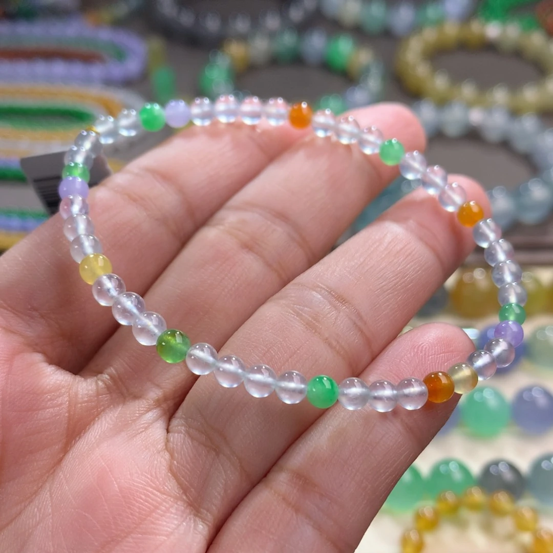 未镶嵌手链翡翠卡4 冰玻璃多彩精品单圈