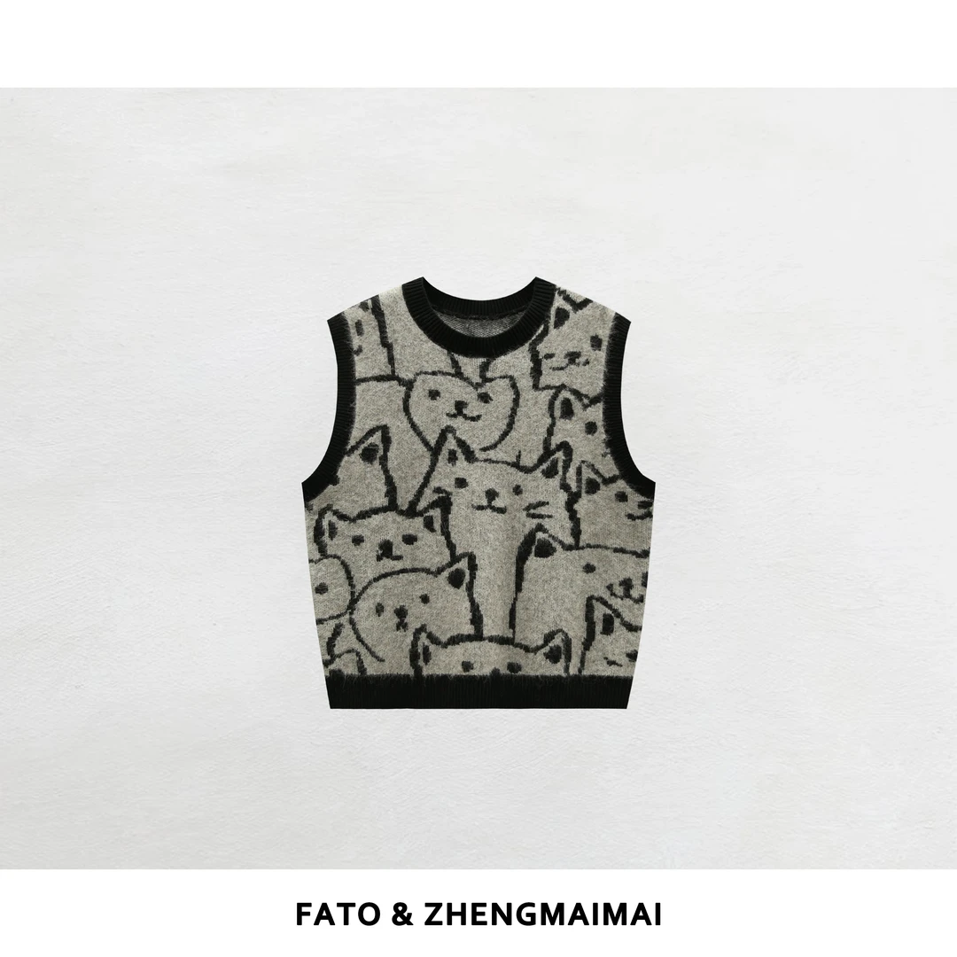 【郑买买】叠叠猫 秋冬款独特时尚设计复古百搭休闲马夹 CC50808M2