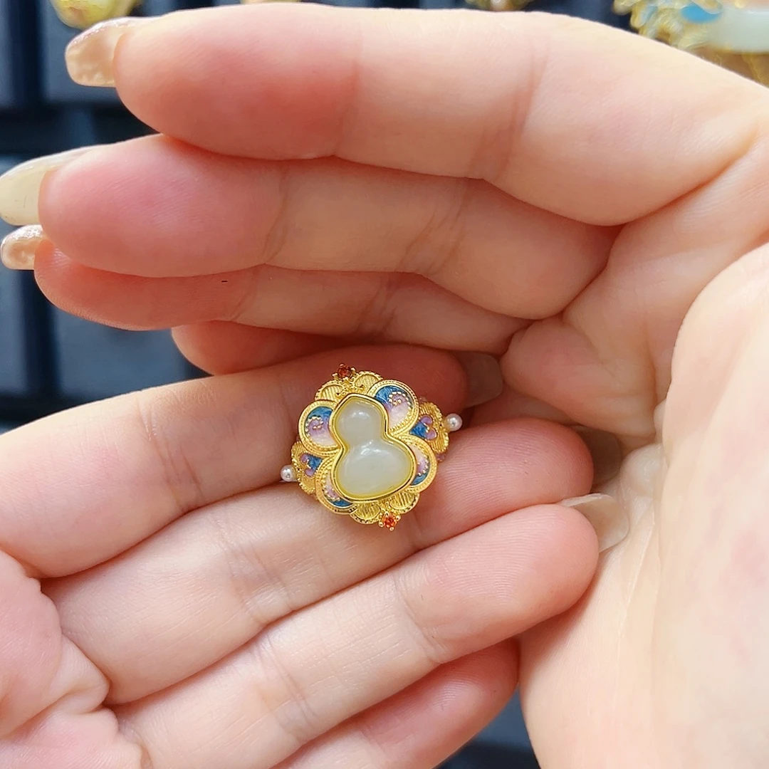 和田玉银S925镀金镶嵌戒指