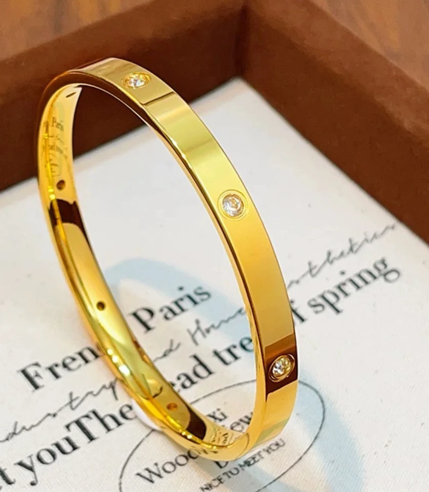 铜合金合成锆石手镯 （金店同款点钻光面手镯）轻奢时尚送女友礼物